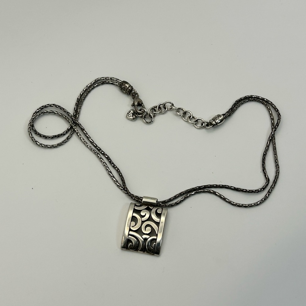 Brighton Deco Lace Pendant Necklace 17" Silver Plated Double Chain READ - Picture 3 of 11